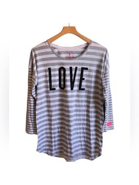 Victoria's Secret Gray White Striped Love Long Sleeve Pajama Night Shirt Medium